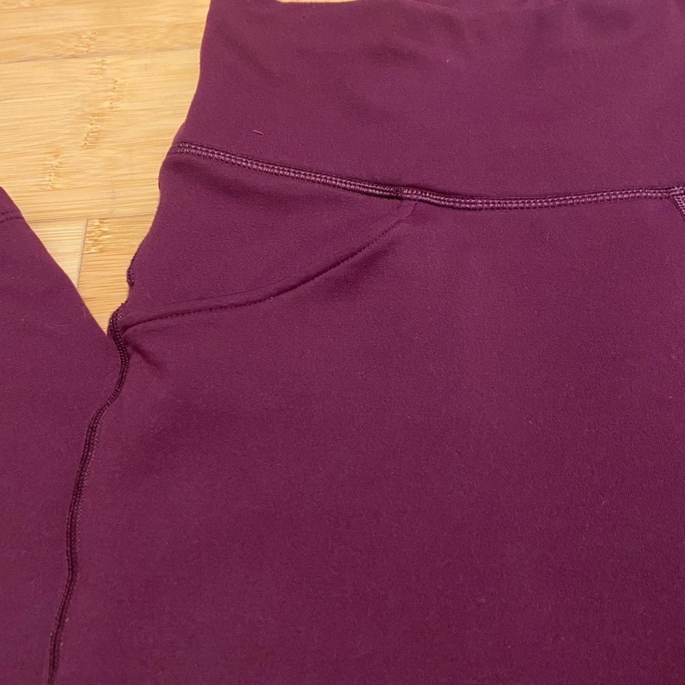Plum Fleece Lined Flare Leggings High Waisted Yoga Pants Contour Seam - Picture 6 of 9